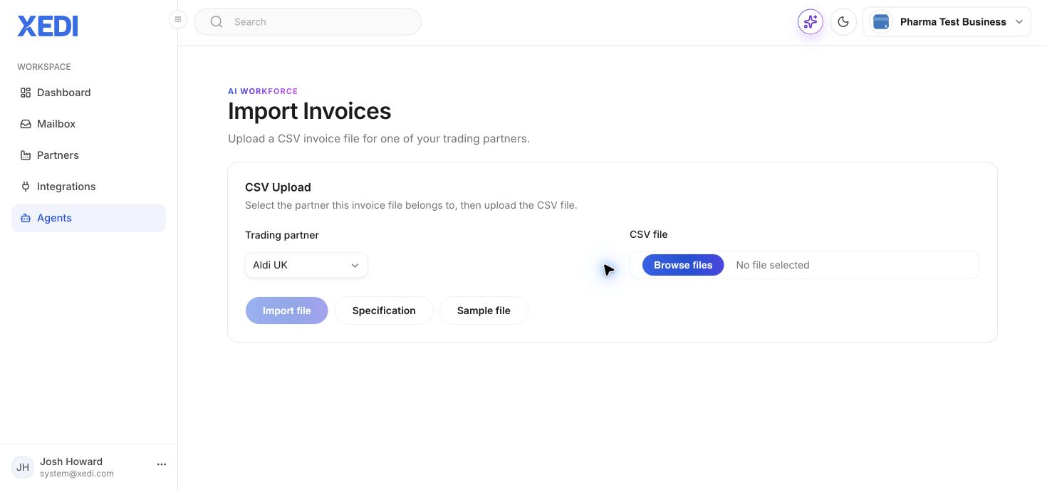 Import invoice CSV files in XEDI