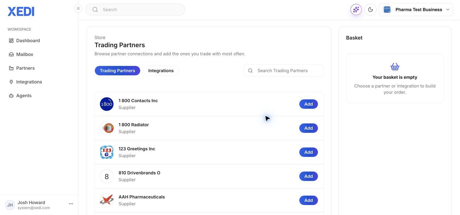 Find and add a trading partner in XEDI