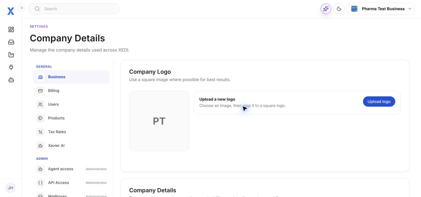 Update business details in XEDI