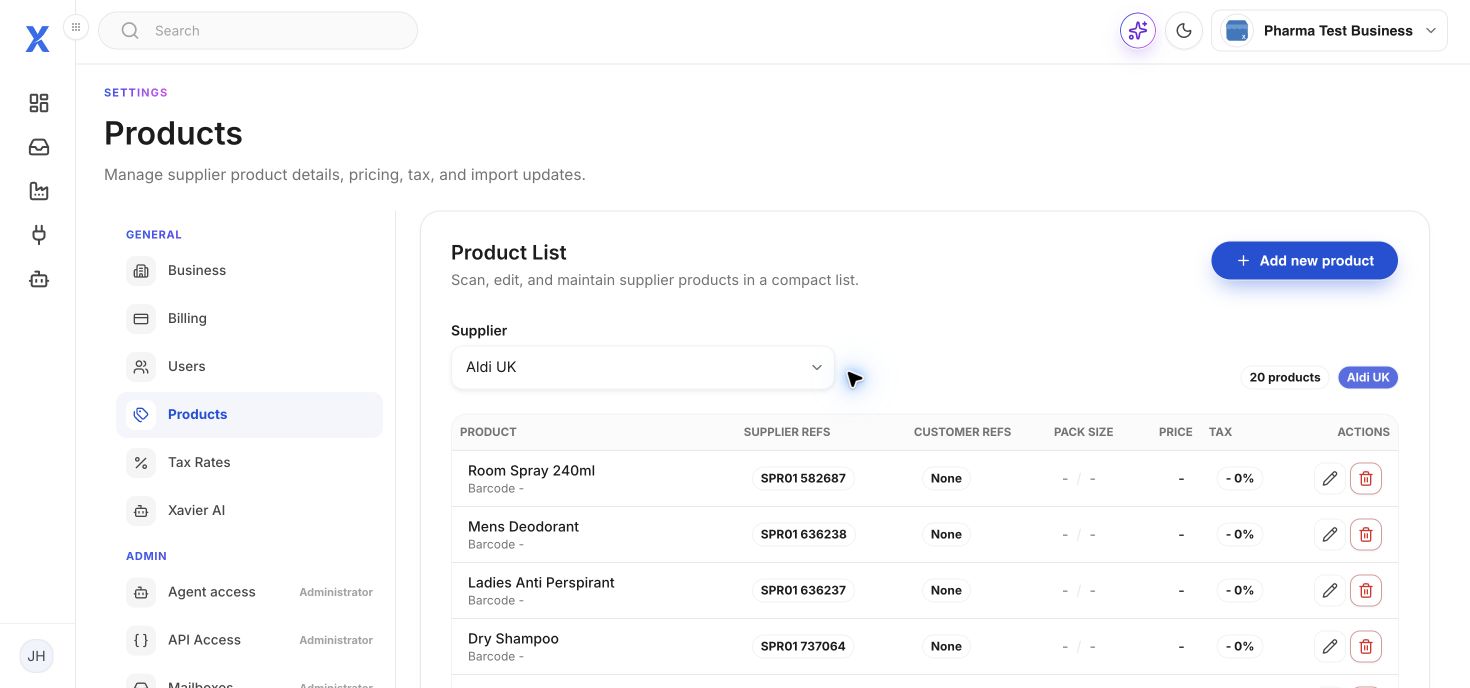 Manage products and import a product CSV in XEDI
