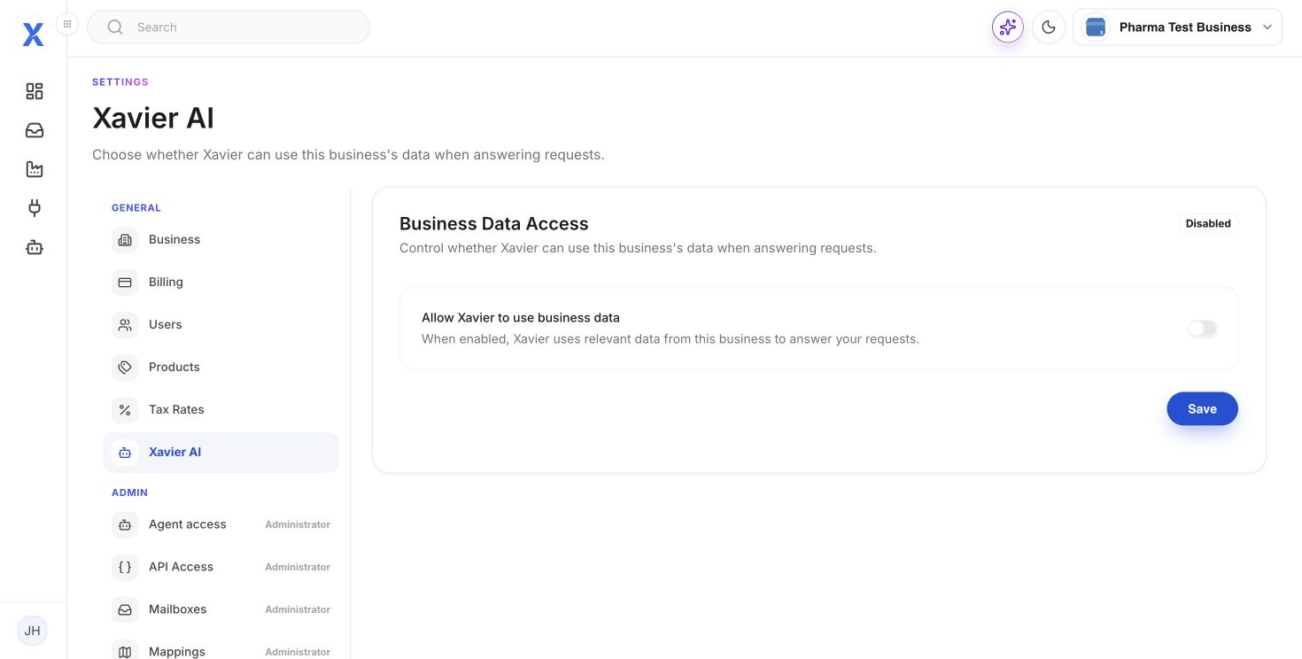 Control Xavier access to business data in XEDI