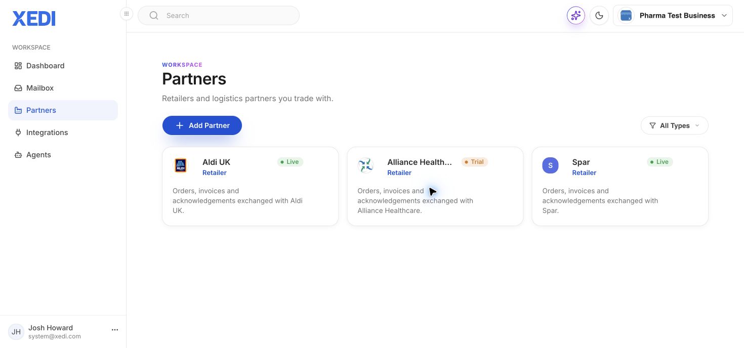 Manage your active trading partners in XEDI